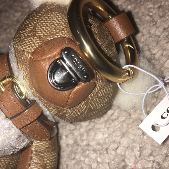 Coach New York Signature Teddy Bear Bag Charm Keychain FOB new tan F77676 - Picture 7 of 9